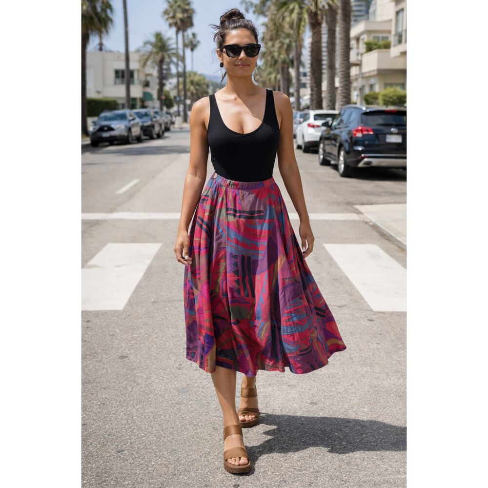 80's Vintage TAKATA Abstract Print Skirt A-Line Midi Medium